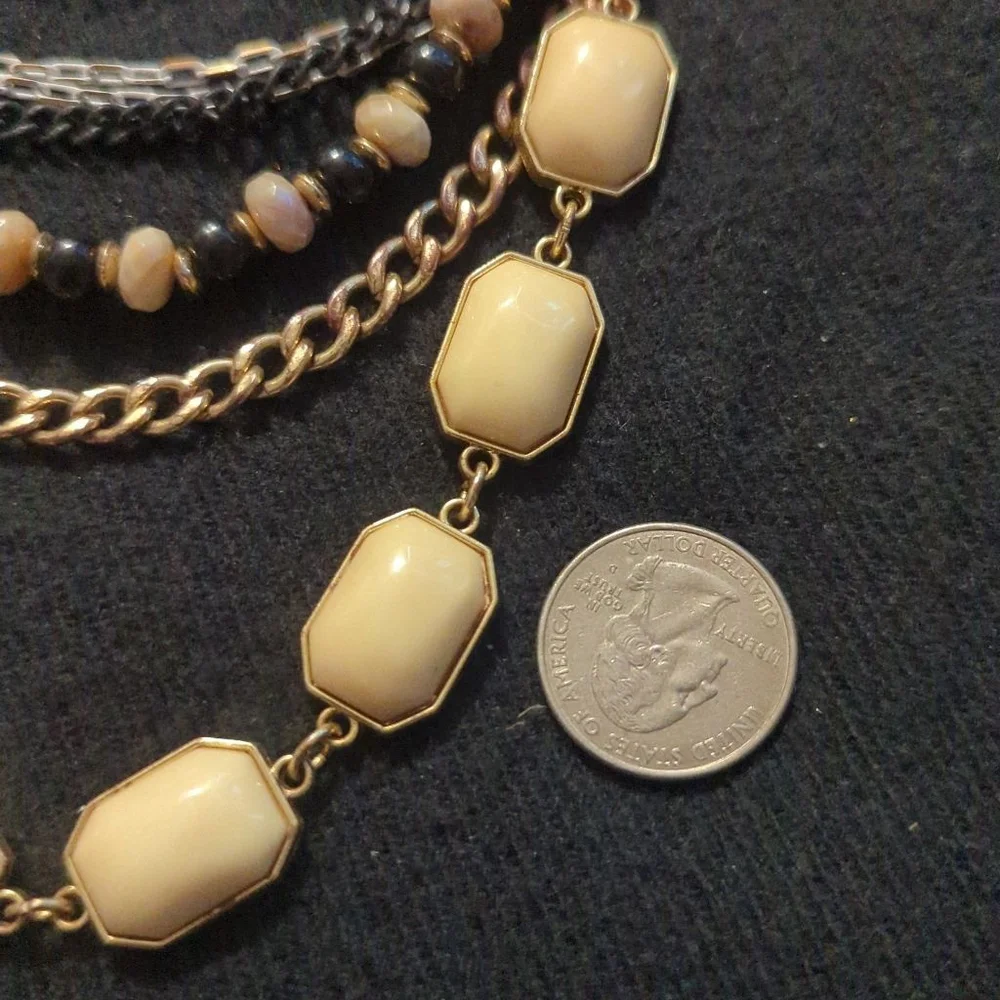 NY and Co Gold Tone Cream Multi Strand Neutral Colors Statement Necklace